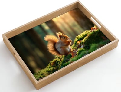 Dienblad hout 50x35 cm - Schootdienblad - Eekhoorn - Nootje - Gras - Borrelplank rechthoek - Plateau dienbladen