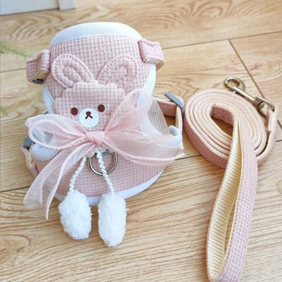 Laisse et Harnais pour Chats/Chiens, Réglable et Anti-évasion, Convient pour les Promenades Extérieures M rose