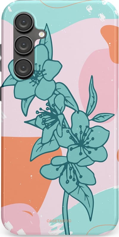 Casetastic hoesje geschikt voor Samsung Galaxy S23 FE - Dubbellaagse bescherming - Roze Oranje Turqoise Bloemen Modern - Fashion Case - Wit Mintgroen Perzik Lichtroze