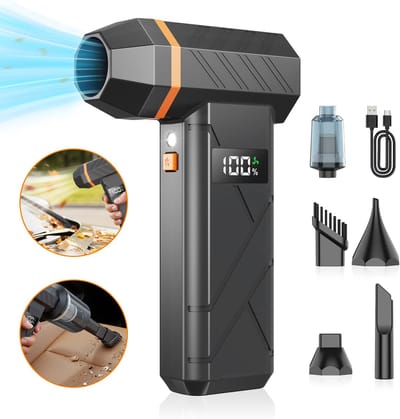 Grenintol - Elektrische Luchtblazer 2-in-1 - Draadloze Luchtblazer, Air Duster & Stofblazer - Mini Stofzuiger - 110.000 RPM - 4 Snelheden - 4000mAh Accu - Digitaal Display & LED Licht - Voor Computer, Auto, Thuis, Luchtbed, Bladeren en Sneeuw