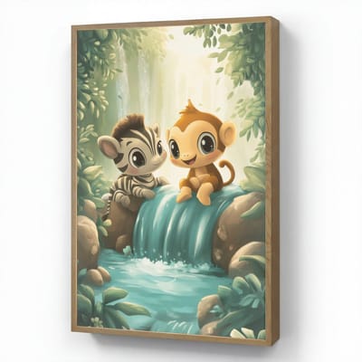 Nachtlampje 60x90 cm - Kinder lamp - Zebra - Aap - Cartoon - Waterval - Tafellamp kinderkamer draadloos - Slaapkamer lampje - Bedlamp kinderen - Kinderlampje - Wandlamp babykamer - Nachtlampjes