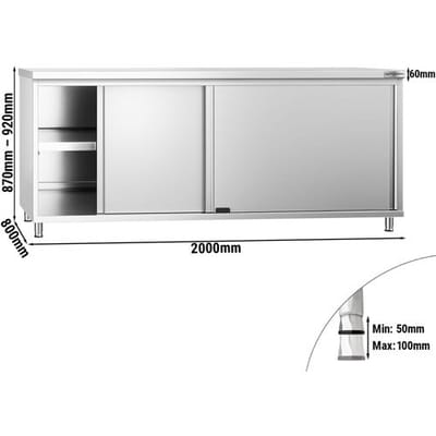 GGM Gastro Edelstahl Arbeitsschrank PREMIUM - 2000x800mm - mit Schiebetür Zilver