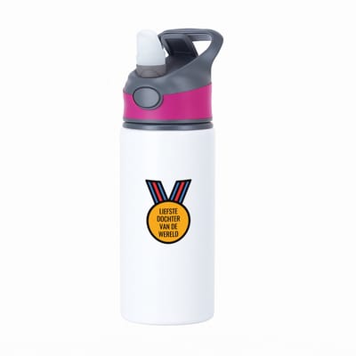 Hacebo® - liefste dochter van de wereld waterfles met rietje roze - Dochter - de liefste dochter - verjaardagscadeau - verjaardag - cadeau - cadeautje voor dochter - dochter artikelen - kado - geschenk - gift - water fles - 650ML