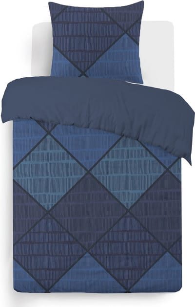 VISION Harold Dekbedovertrekset - 100% katoen: zacht en soepel - Eenpersoons - Dekbedovertrek 140 x 200 cm met 1 bijhorende sloop -Blauw - Oekotex gecertificeerd