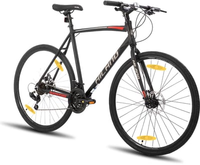 HILAND Hybrid Fiets - 700C - 21 Versnellingen - Racefiets / Stadsfiets - Mechanische Schijfremmen - Heren & Dames - Commuter Bike