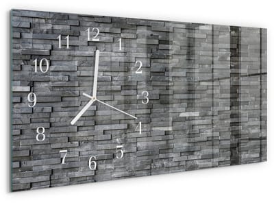 Tulup Wandklok - Stenen constructie Klok Glas Met Opdruk - 60x30 cm - Grijs Moderne Wandklok Glas - Witte Handen - Rechthoekige Wandklok - Decoratieve Glazen Klok - Glazen Wandklok Design