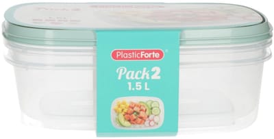 Plasticforte Vershoudbakjes - 2x stuks - 1.5 liter - herbruikbaar - transparant/groen - kunststof - magnetron - vriezer