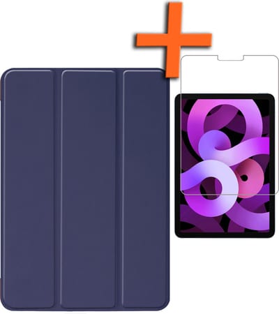 Hoesje - Geschikt voor Apple iPad Air 5 (2022) - 10.9 inch - 5e Generatie - M1 - Met Screenprotector - Trifold Bookcase - Hard Cover - Hardcover Book Case - Tablet Hoes - Donkerblauw