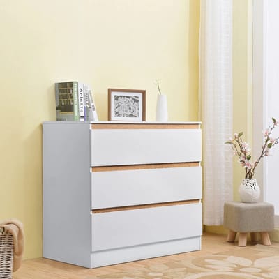 DHN Ladekast - 80x78x48cm - Ladekast met 3 Laden - Dressoir - Opbergkast - Nachtkastje voor Slaapkamer Studeerkamer Woonkamer Hal - Wit