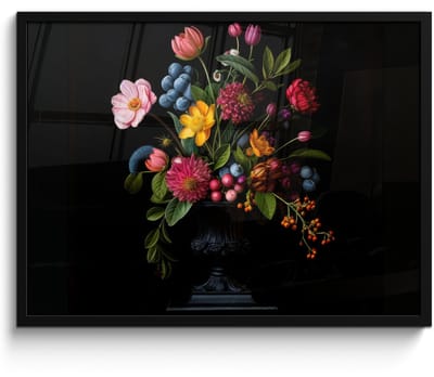 Poster in lijst - Fotolijst 70x50 cm - Posters - Bloemen - Vrolijk - Vaas - Posterlijst zwart - Decoratie - Wanddecoratie woonkamer - Muurdecoratie slaapkamer