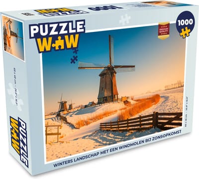 Puzzel Winters landschap met een windmolen bij zonsopkomst - Legpuzzel - Puzzel 1000 stukjes volwassenen