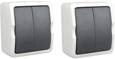 Benson Schakelaar - 2x - dubbel - opbouw - IP54 - 250V - 10A - spatwaterdicht - buiten