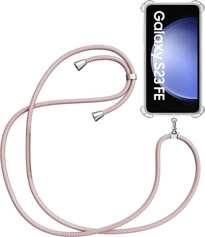 Telefoonkoord + Hoesje Geschikt voor Samsung Galaxy S23 FE - Lengte Verstelbaar - Telefoonketting - Shock Proof Case - Rose