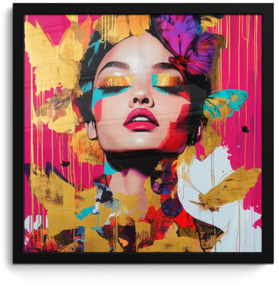 Poster in lijst - Fotolijst 40x40 cm - Posters - Vrouw - Abstract - Kleurrijk - Posterlijst zwart - Decoratie - Wanddecoratie woonkamer - Muurdecoratie slaapkamer