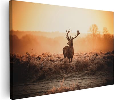 Artaza Canvas Schilderij Hertenkop - 30x20 cm - Klein - Wanddecoratie Hert - Muurdecoratie Gewei - Kamer Accessoires Woonkamer