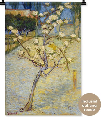 Wandkleed Vincent van Gogh 2 - Perenboompje in bloei - Schilderij van Vincent van Gogh Wandkleed katoen 60x90 cm - Wandtapijt met foto