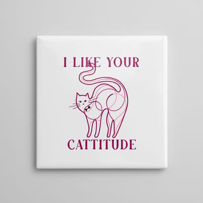 Keramische Tegel “I Like Your Cattitude” met Kat Illustratie – Grappige Decoratieve Wandtegel – 15 x 15 cm