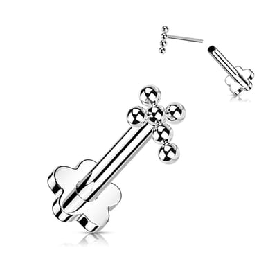 Piercing titanium ball kruis push in 1.2x6 - zilver - LMPiercings