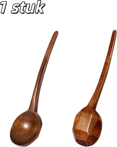 1 stuk - Lepel - Soeplepel - Japanse houten lepel - Rijstlepel met lange steel - Soeplepel voor thuisgebruik - Ramenlepel voor in de keuken - Rug van schildpadschild - Lengte 27 cm, breedte 8 cm - Bruin