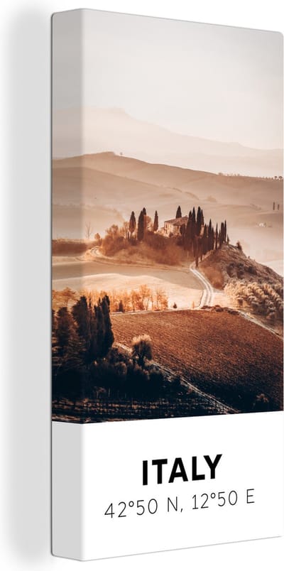 Canvas Schilderij Toscane - Italië - Zomer - 20x40 cm - Wanddecoratie
