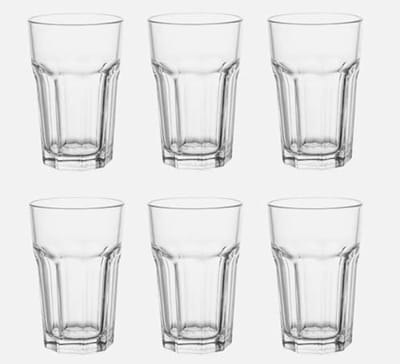 Set van 6 geharde glazen bekers 350 ml - Geschikt voor lange dranken, cocktails, thee, koffie - hittebestendig tot 120°C - vaatwasmachinebestendig