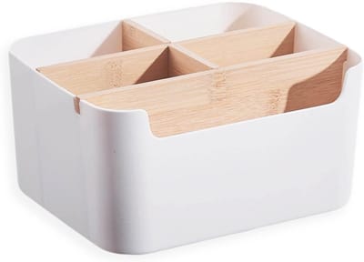 Houten Bureau Organizer met 5 Compartimenten voor Pennen, Cosmetica en Notities - Ideaal voor Kantoor, Slaapkamer en Woonkamer, Wit