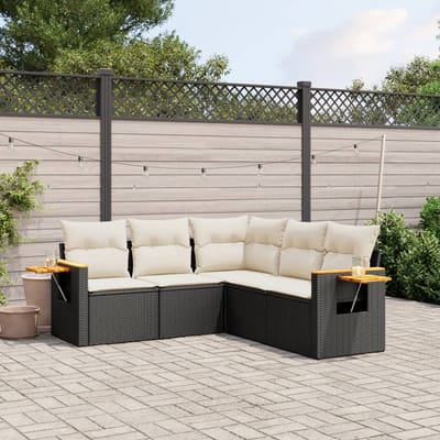 vidaXL - 5-delige - Loungeset - met - kussens - poly - rattan - zwart