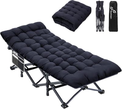 Campingbed volwassenen - Opklapbed buiten - Comfortabel slapen - Inclusief matras - Extra breed - Zwart