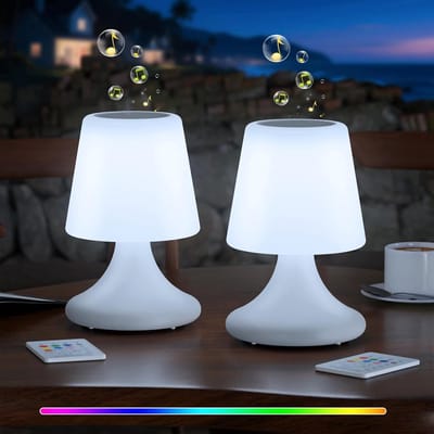 Tafellamp met speaker - Draadloze buiten speaker - Sfeervol verlichten - Waterproof design - 25.5 x 19.4 cm - Zwart