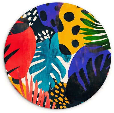 WallCircle® Wandcirkel 120x120 cm - Muurcirkel Bladeren - Vormen - Abstract - Kleurrijk - Muurdecoratie woonkamer - Wanddecoratie slaapkamer - Kamer decoratie accessoires - Ronde schilderijen XXL