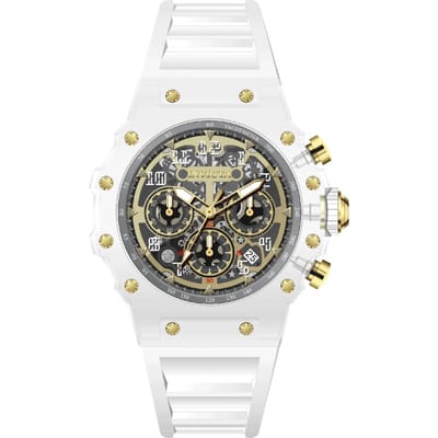 Invicta Racing 69689 Herenhorloge - Quartz Uurwerk - Acryl met Gouden Wijzerplaat - 43 mm