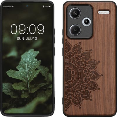 kwmobile telefoonhoesje geschikt voorXiaomi Redmi Note 13 Pro+ 5G / Redmi Note 13 Pro Plus 5G - Hoesje met bumper - hout - In donkerbruin Opkomende Zon design