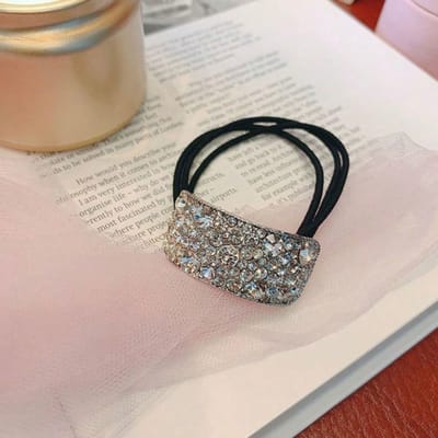 1 st Glanzende Kristallen Strass Elastische Paardenstaart Houder, Stevig Elastiek Voegt Modieuze Schittering Toe Aan Kapsel, Haarelastiekje gray