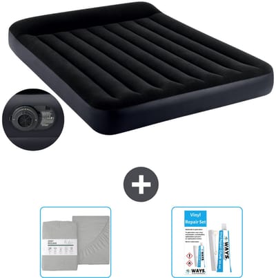 Intex Luchtbed - 2-Persoons - 152 x 203 x 25 cm - Blauw - Inclusief pomp - Hoeslaken en Reparatieset