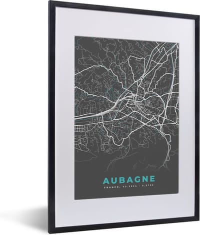 Fotolijst incl. Poster - Aubagne - Plattegrond - Stadskaart - Frankrijk - Kaart - 30x40 cm - Posterlijst