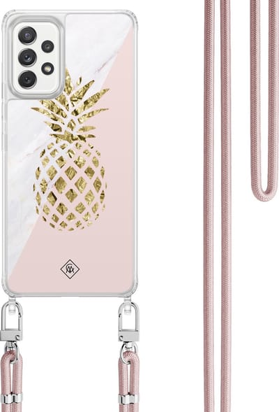 Casimoda® hoesje met koord - Geschikt voor Samsung A52(s) - Ananas - Afneembaar koord - TPU/polycarbonaat - Roze