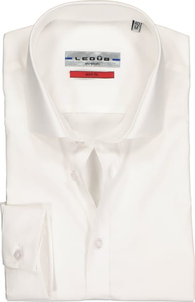 Ledub Stretch Slim Fit overhemd - wit - Strijkvriendelijk - Boordmaat: 42