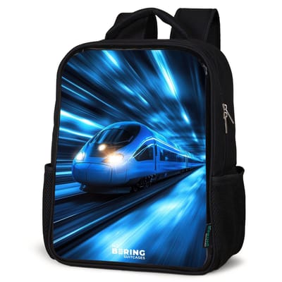 NoBoringSuitcases.com® - Rugzak zwart - Schooltas jongen & meisje - Supersnelle trein in neonblauwe tunnel - Rugtas voor school - Boekentas kind - Schoolrugzak - Kinderrugzak