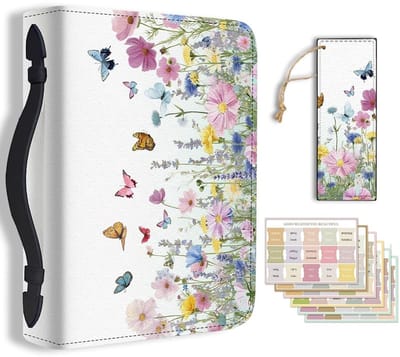 Dailygoods- Bijbelhoes Grote Formaat - PU Leer - Bijbeldraagtas - Bladwijzer - Wildbloemen Design - 20,3 x 28,5 x 5,9 cm - Draagaccessoires
