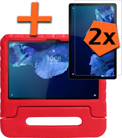 Hoesje - Geschikt voor Lenovo Tab P11 Plus - Met 2x Screenprotector - Kinderhoes Shockproof Bumper - Kidsproof Case - Tablet Hoes - Kinder Hoes Cover - Rood