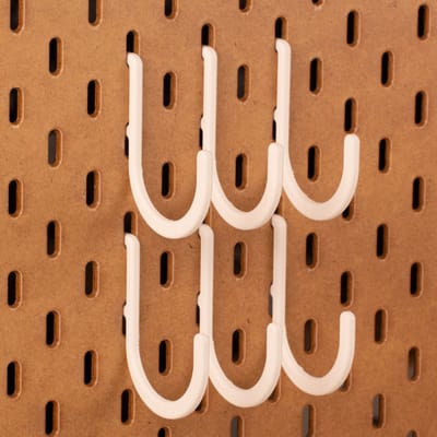 6-pack Ronde haakjes voor Ikea Skadis pegboards - Wit - Large - 45mm dubbel slot