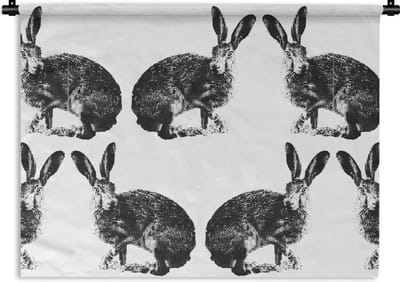 Wandkleed - Wanddoek - Vintage - Design - Konijn - Dieren - 60x45 cm - Wandtapijt