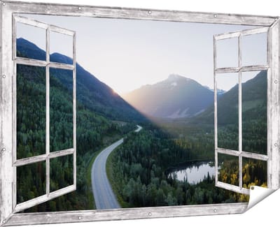 Gards Tuinposter Doorkijk Weg Door het Bergen Landschap - 180x120 cm - Tuindoek - Tuindecoratie - Wanddecoratie buiten - Tuinschilderij
