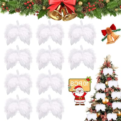 10 Stuks Kerstboomdecoraties met Witte Engelenvleugels voor Creatieve Versieringen en Feestelijke Sfeer