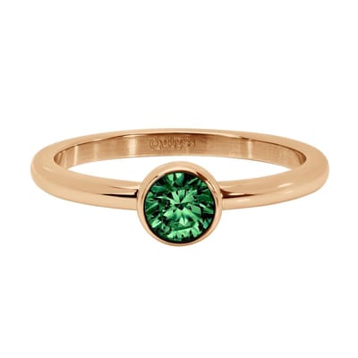 Quiges Stapelring Dames - Vulring - RVS Roségoudkleurig met Zirkonia Groen - Maat 19 - Hoogte 2mm