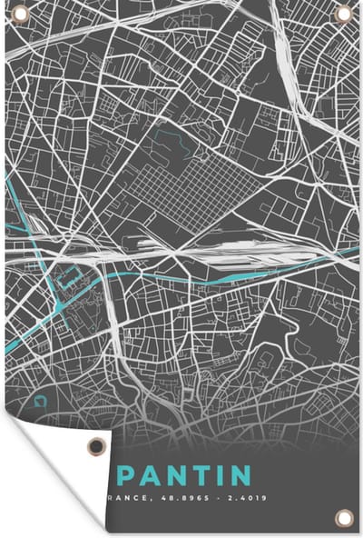 Muurdecoratie Pantin - Frankrijk - Plattegrond - Stadskaart - Kaart - 120x180 cm - Tuinposter - Tuindoek