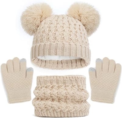 3-Delig Winter Set - kinderwintermuts - Sjaal - Handschoenen - Warme gebreide wintermuts - 3-in-1 kinder winterset - Touchscreen handschoen - Winteraccessoires voor meisjes jongens 1-6 jaar oud skiën buitenactiviteit