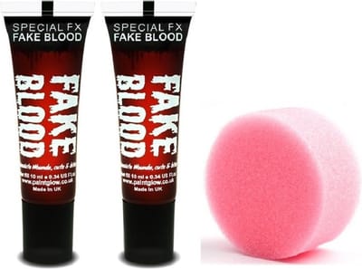 Halloween horror filmbloed/namaak/nepbloed 2x tubes van 13 ml rood met aanbreng sponsje - Wonden maken