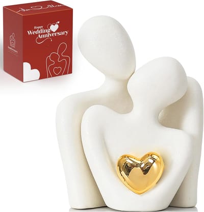 Mini Paar Standbeeld TV-Stand Decor voor Woonkamer en Slaapkamer, Abstract Sculptuur Knick-Knacks Home Decor Koppels Liefde, Show Stukken - Voor Valentijnsdag,12,0 cm/Wit