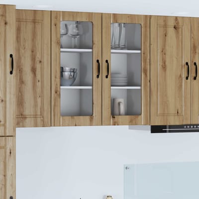 vidaXL - Wandglas - Kasten - PORTO - Artisan - Eiken - 40 - x - 31 - x - 80 - cm